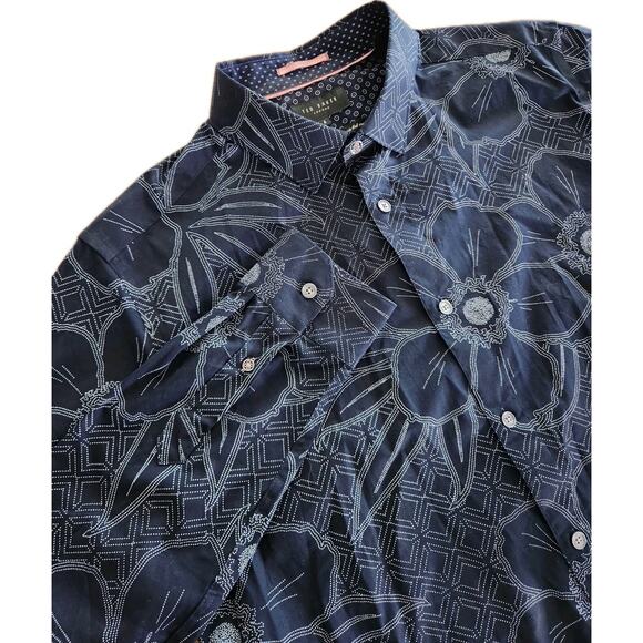 Ted Baker Other - Ted Baker Men Floral Long Sleeve Collar Shirt Size 4 US L Navy Print Geometric
